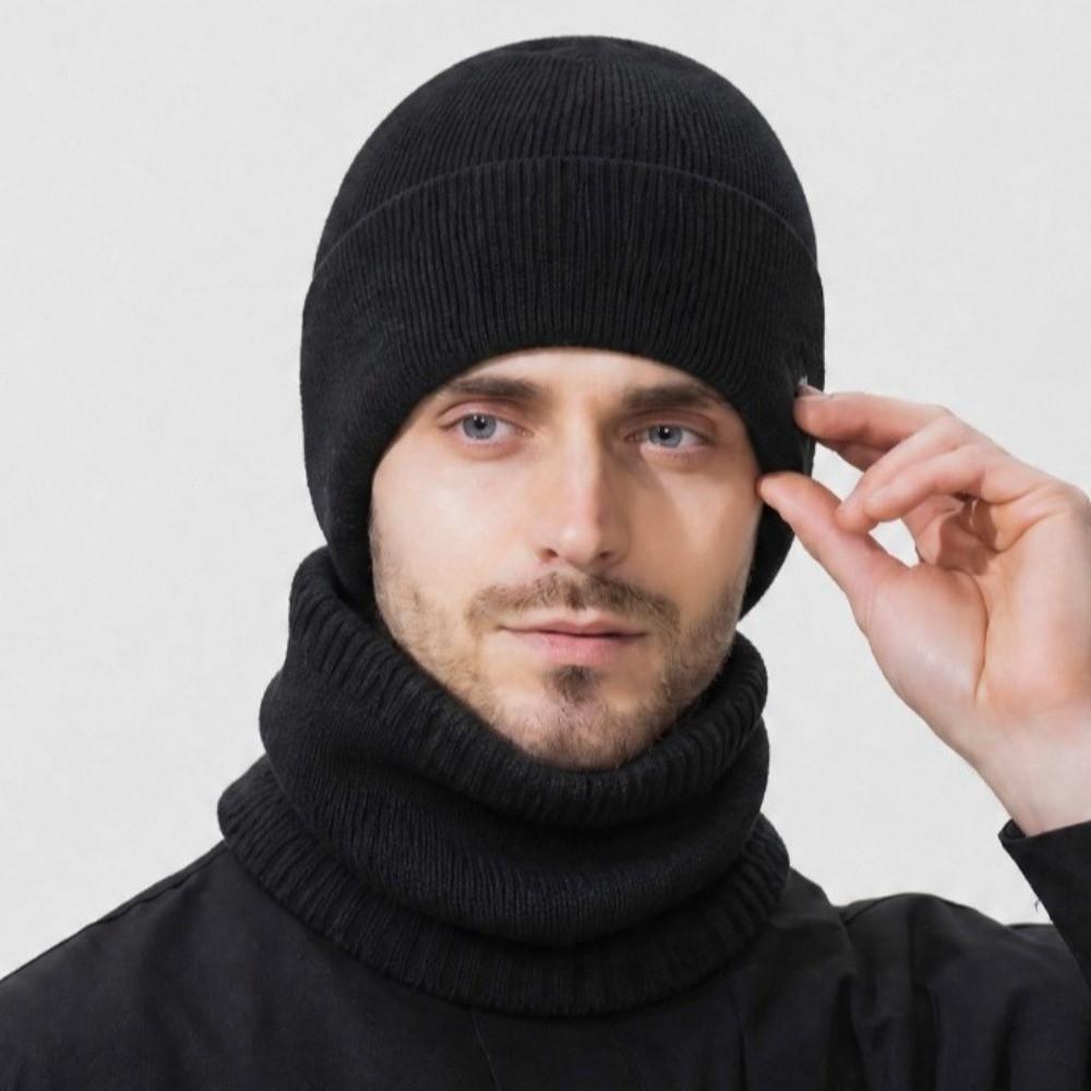 Stretch Knitted Winter Hat Solid Color Pullover Hat Neck Warmer  Outdoor Cycling Skiing