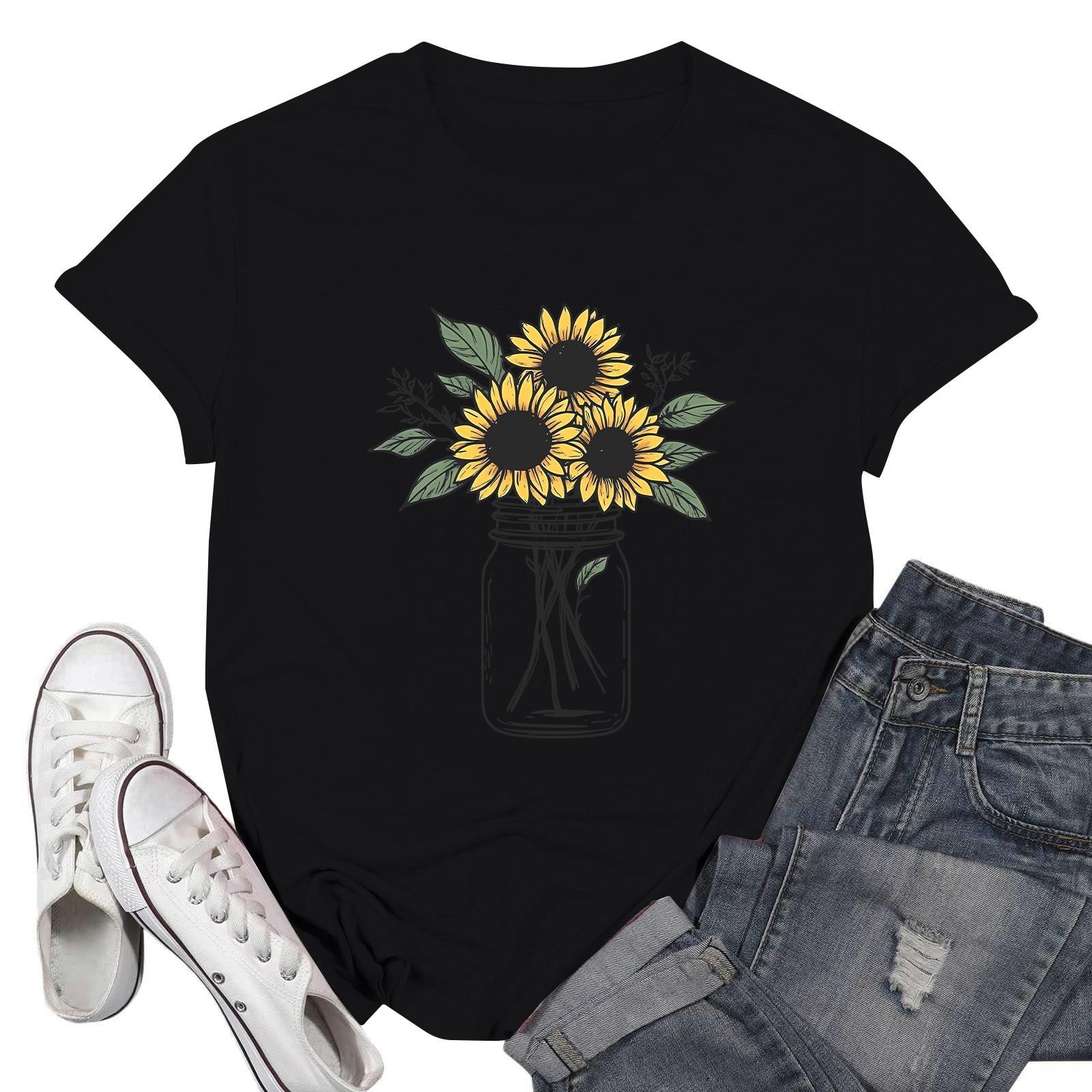 

Женские модные повседневные пуловеры с короткими рукавами и круглым вырезом с принтом L чёрный