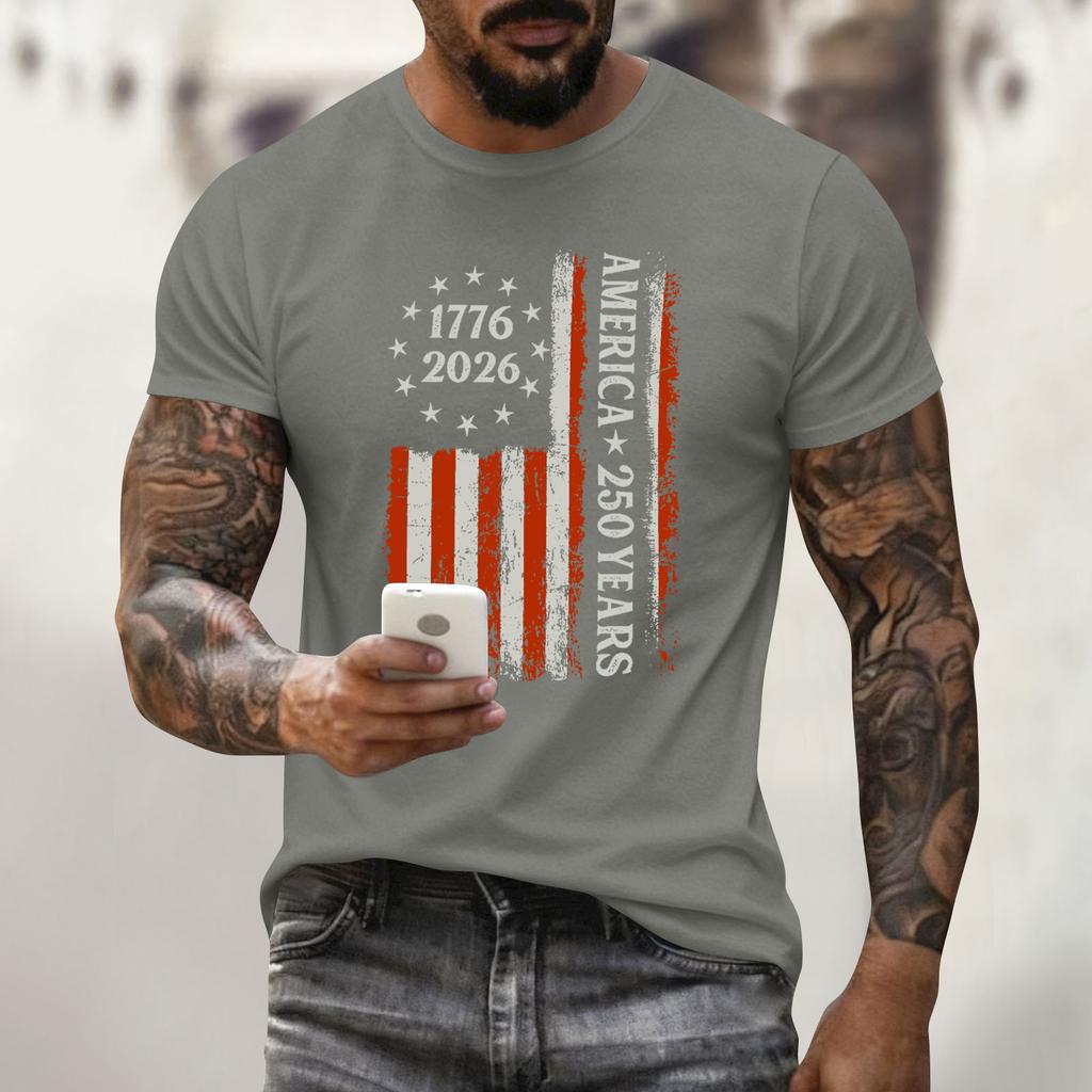 Men's Holiday Print Round Neck Short Sleeve Top Casual Sports Top