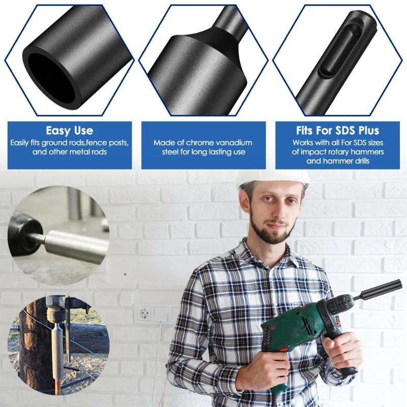 SDS Plus Professional Ground Rod Driver Steel  Hardened for 5/8 3/4Inch Ground Rod for SDS Plus Impact Drills