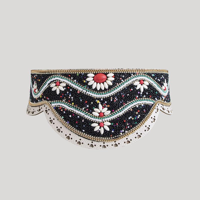 Boho Style Heavy Industry Turquoise Hollow Ethnic Style Pattern Elastic Ethnic Style Yunnan Travel Photo Elastic Tight Women's Waist Seal
