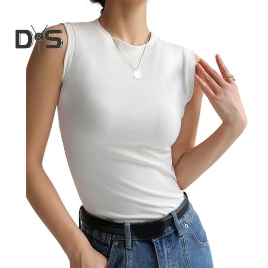 Women's Tank Top Sleeveless Cotton High Neck Crop Top Ribbed Slim Fit Basic Shirt Spring Summer Casual Outfit
