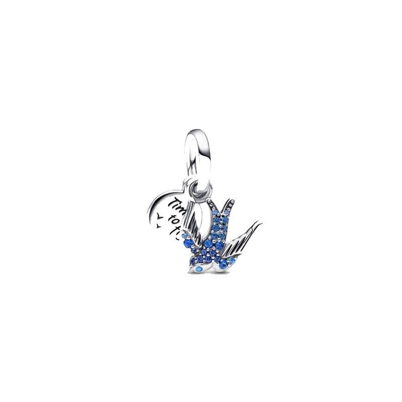 European And American New Beaded White Copper Silver-Plated Blue Series Feather String Decoration Butterfly Pendant Diy Accessories