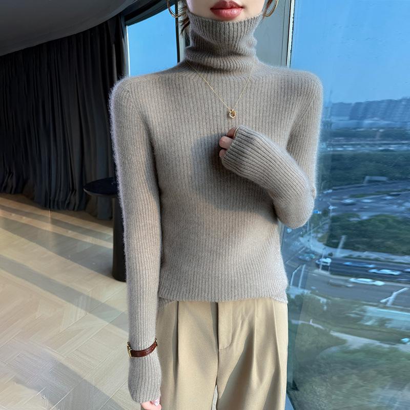 Women's 100% Pure Wool Slim-Fit Mock Neck Sweater, Autumn/Winter 2025 New Style