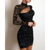 European and American Lace Hollow Fashion Knitted Slim Hip Dress