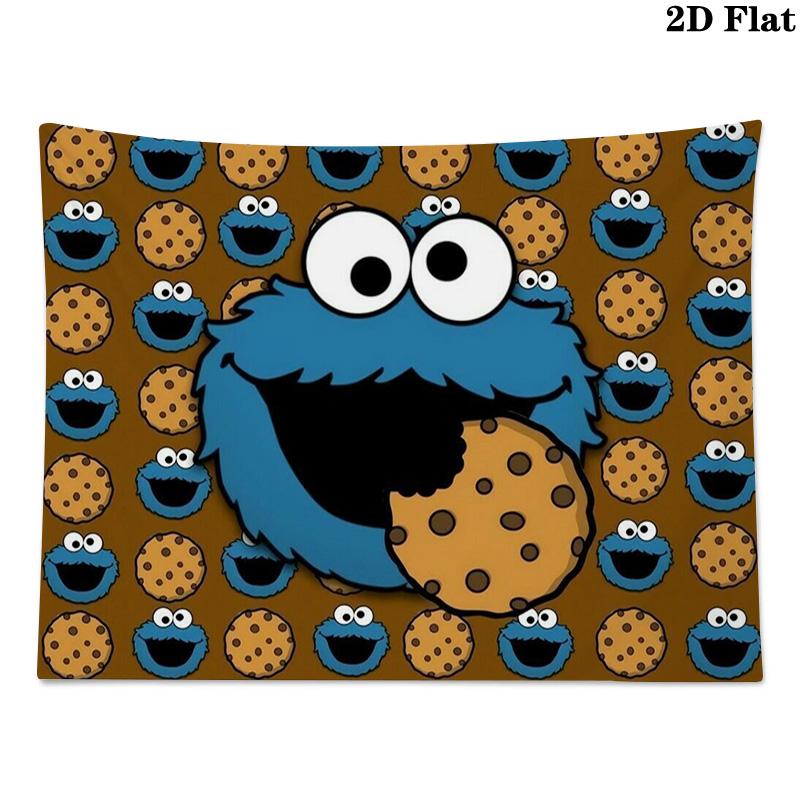 Cookie Monster Cartoon Wall Tapestry Aesthetic Wall Hanging Printed Fabric Blanket Decorative Tapestries for Bedroom Living Room Home Decor