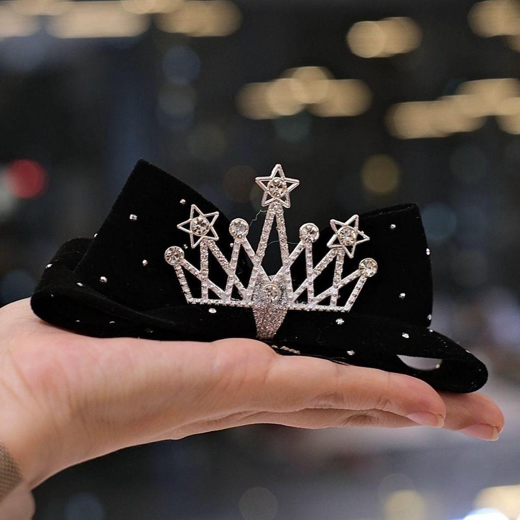 Children's Velvet Bow & Crown Hair Clip - Cute New Year Hair Accessory for Girls in Red & Black