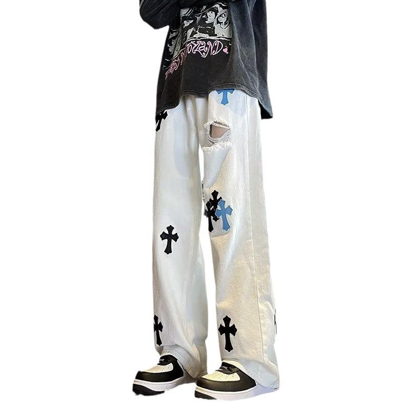 2023 American High-Street Unisex Casual Straight-Leg White Jeans