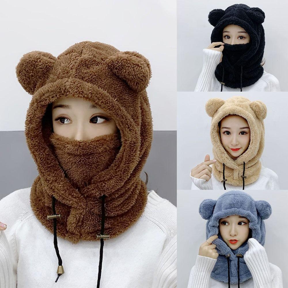 Windproof Winter Hats Balaclavas Mask Earflap Earmuff Cold Weather Bear Ear Hat  Women Girls