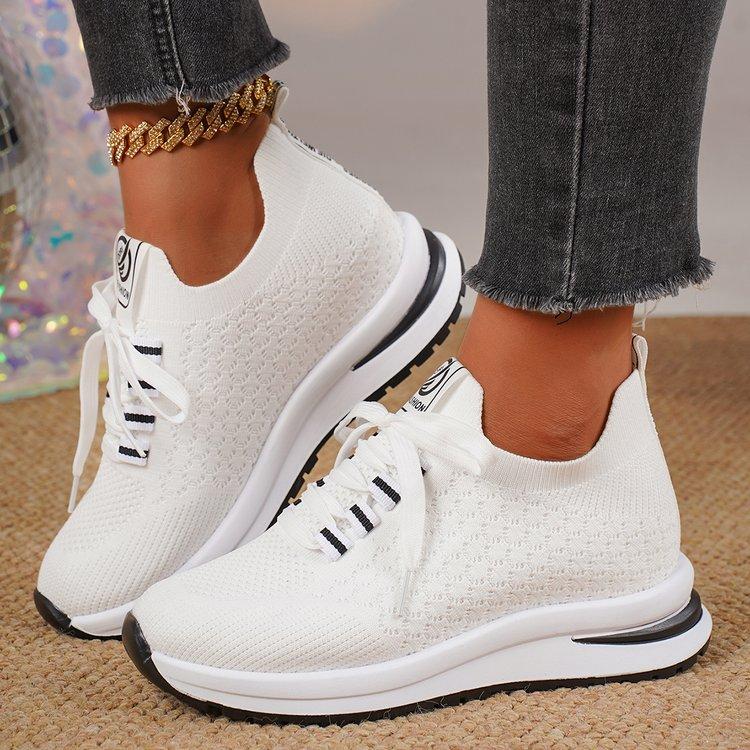 

Inner heightening women s shoes summer new casual thick-soled slope heel fly-woven mesh shoes women 35 білий