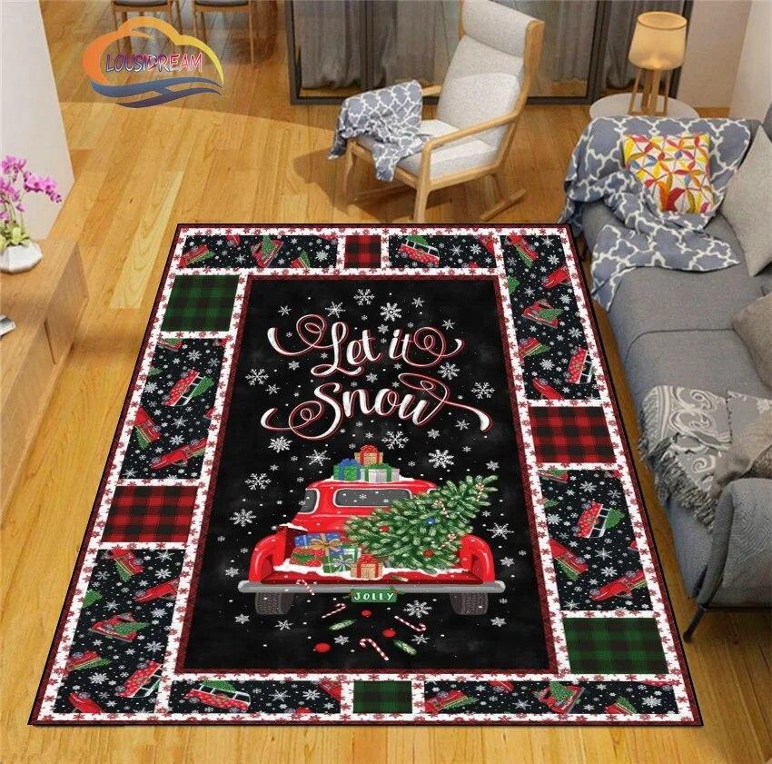 Christmas Rug Santa Playroom and Bedroom Plush Carpet Non-slip Soft Play Mat Bed Area Rug Parlor Decor