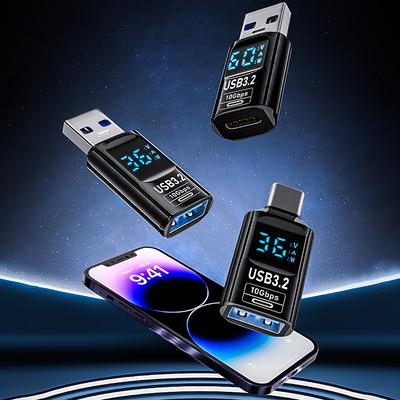 Adaptor de încărcare Qc 36W 3A cu afișaj digital, contoare de tensiune și curent, USB 3.2, 10Gbps, Otg, USB A mascul la C PD, încărcător 60W
