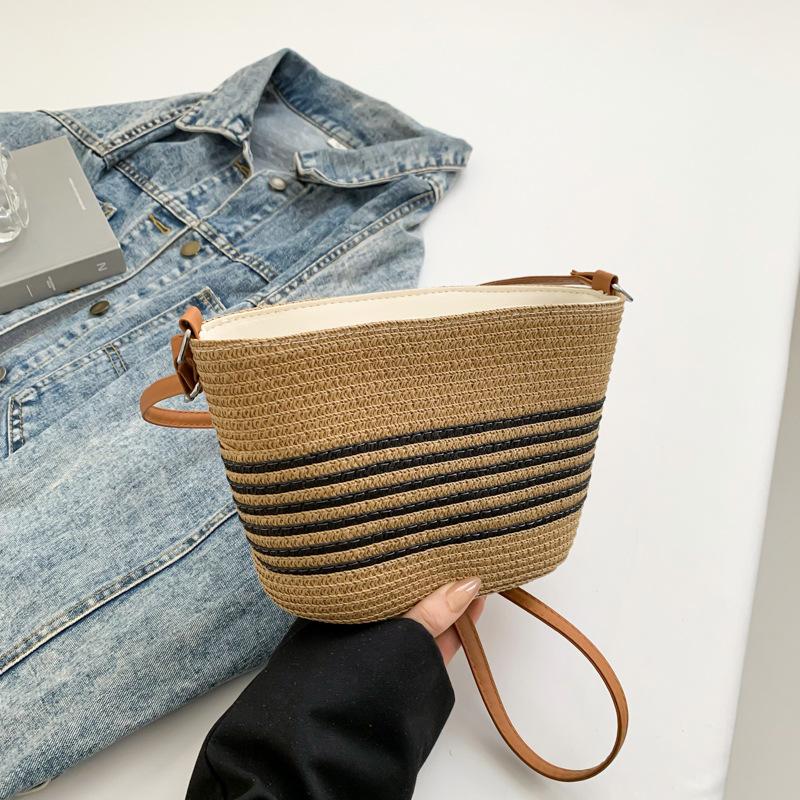 

New woven beautiful summer seaside beach vacation striped shoulder bag fashionable versatile casual messenger bag чёрный