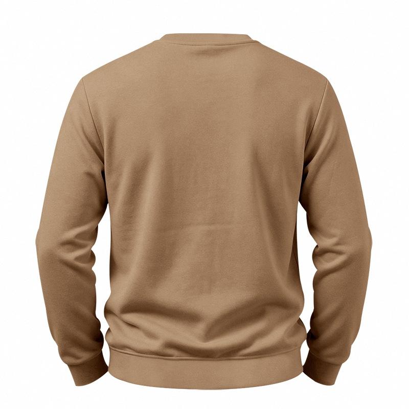 Men S Solid Color Fleece Lined Loose Casual Round Neck Sweatshirt