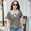 Summer Women's Embroidery Slim Slim Striped Lapel Short Sleeve T-shirt