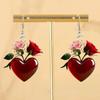 New Sweet Romantic Simulation Pink Red Rose Flowers Heart-shaped Acrylic Dangle Earrings for Women Valentine's Day Jewelry Gifts