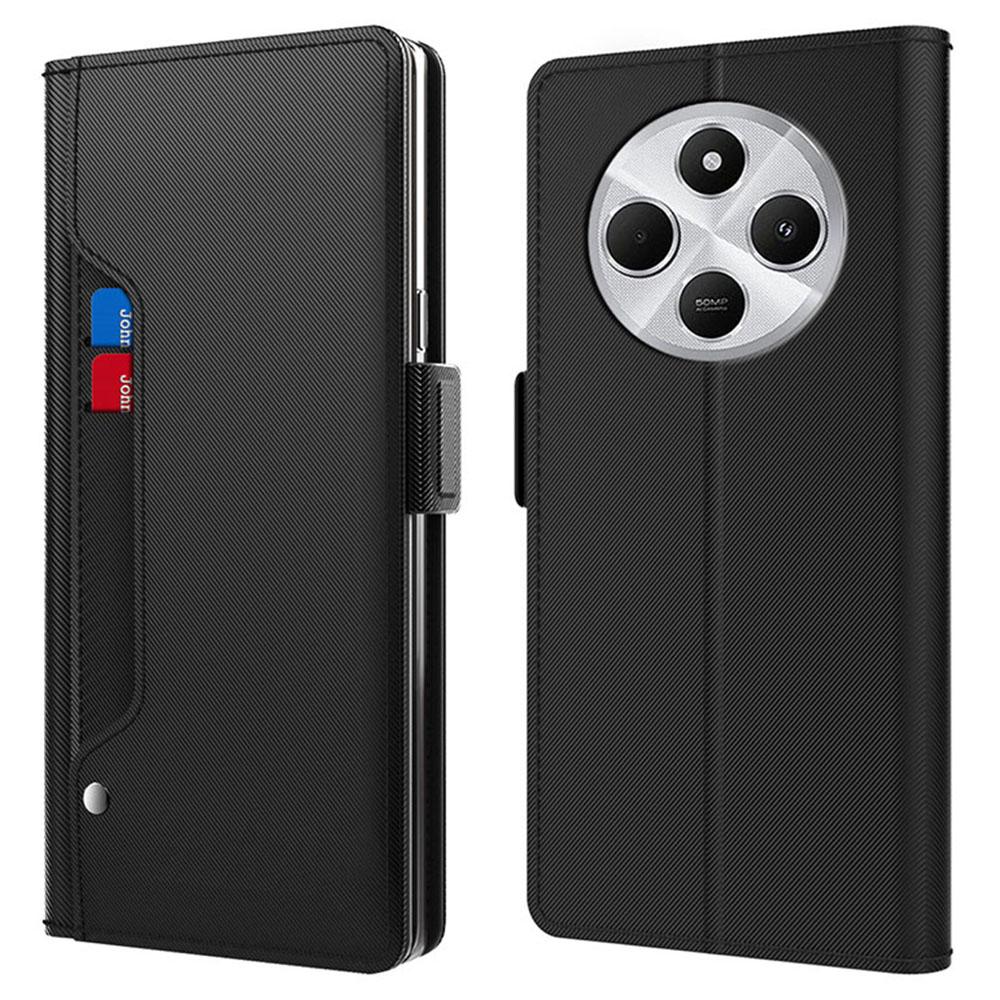 

For Xiaomi Poco C75 4G/Redmi 14R 5G/14C 4G Case Stand PU Leather Phone Cover Card Holder Mirror Black