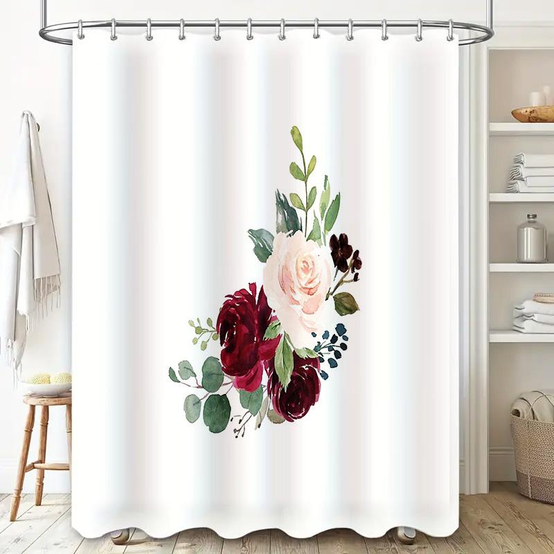 Floral Shower Curtain Botanical Roses Greenery Washable Bathroom Decor Vintage Farmhouse Style Modern Fabric Shower Curtain Set
