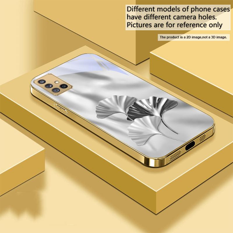 Luxurious Ginkgo Leaves For Samsung A 01 52S 04 05S 10 12 13 22 23 24 36 42 M02 Note 10 20Ultra 8 9 Golden glass phone case