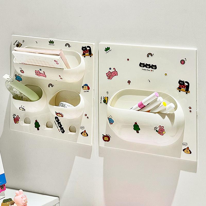 Cartoon Cat Multifunctional Storage Rack For Bathroom Cosmetics Plastic Wall Without Mark Punching Storage Rack Diy Decoration