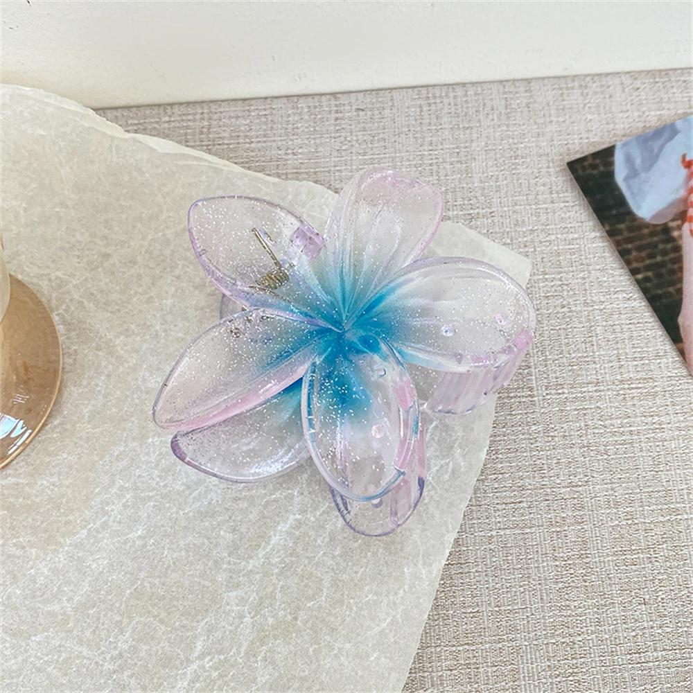 New Fashion Sparkling Flower Claw Clip for Women Transparent Sweet Ponytail Shark Clip Versatile Girl Hair Accessories