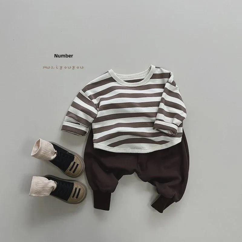 Tricou cu mânecă lungă cu dungi pentru copii de toamnă 2025 - stil coreean pentru băieți și fete