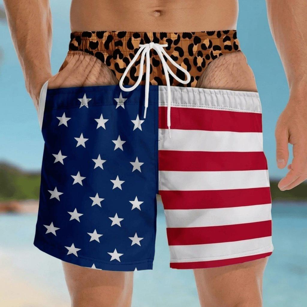 Men's American Flag Quick-Dry Summer & Fall Beach Swim Trunks - Casual Plus Size Shorts