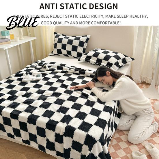 Soft Baby Blanket Bed for Fluffy Checkered Plush Breathable Chessboard Pattern Weaved Polyester All Season