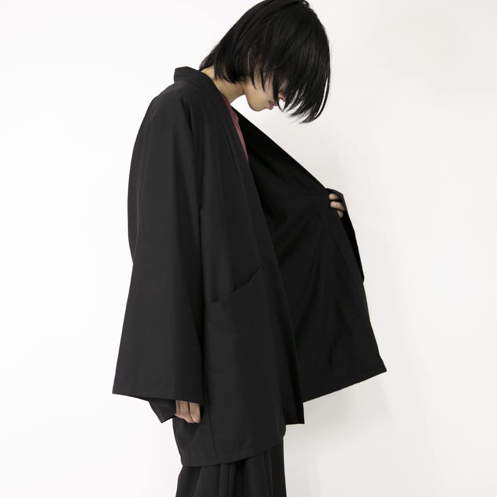 Le Sucood Yukata Motif Japanese Style and Plus Loose Unique Summer Solid Black Cardigan, Jinbei, Kimono, Hakama, Haori, Men's Women's, Sizes, Fit,