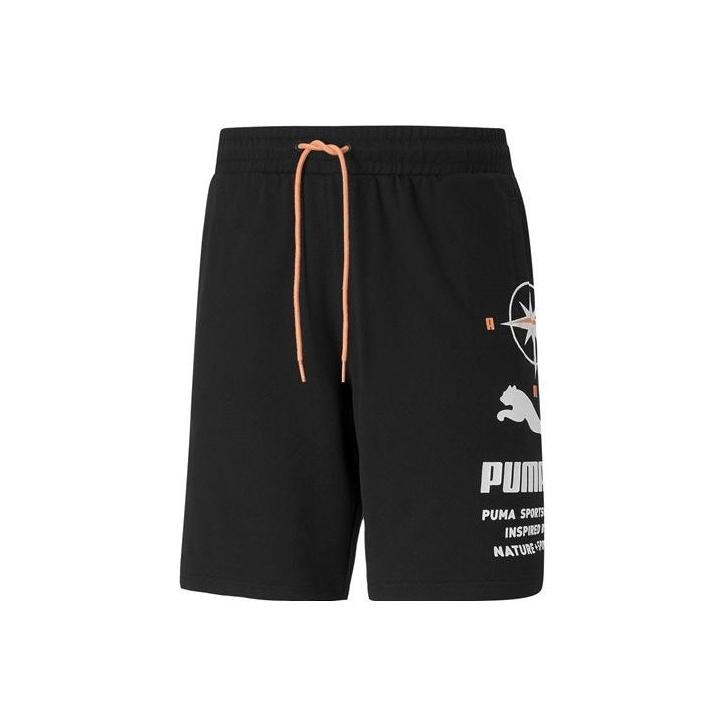 Puma Elastischer Bund Kordelzug Logo-Print Gerades Bein Lässige Retro-Shorts Herren Unterteile Schwarz 536943-01 XL