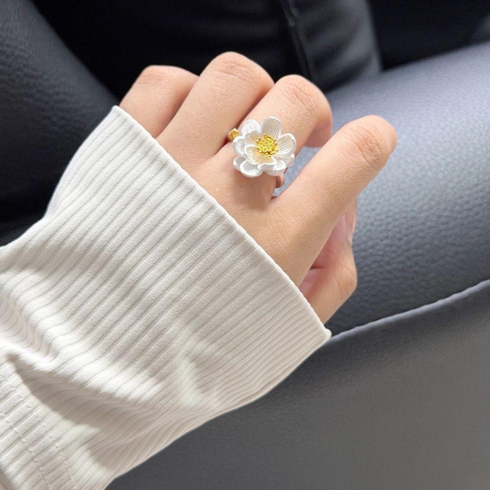 Adjustable Blessing Ring Open Size Fashion Ring New Chinese Style Lotus Flower Ring  Women