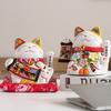 7 Inch Fortune Cat with Waving Arm Ceramic Lucky Cats Feng Shui Centerpiece Decor Ornament for Home Office Shop Decoration
