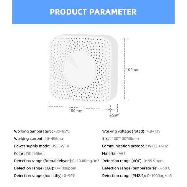 Tuya ZigBee/WiFi Air Quality Detector PM2.5 Formaldehyde VOC CO2 Temperature Humidity 6in1 Smart Air Box Sensor Via Alexa Google
