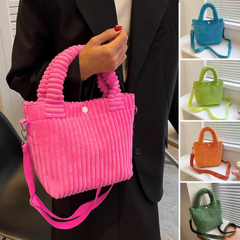 Tote Bag Stor Kapacitet Justerbar Skulderrem Bærbar Håndtag Knaplukning Ensfarvet Opbevarings Corduroy Kvinder Alsidig Spand Håndtaske Crossbody