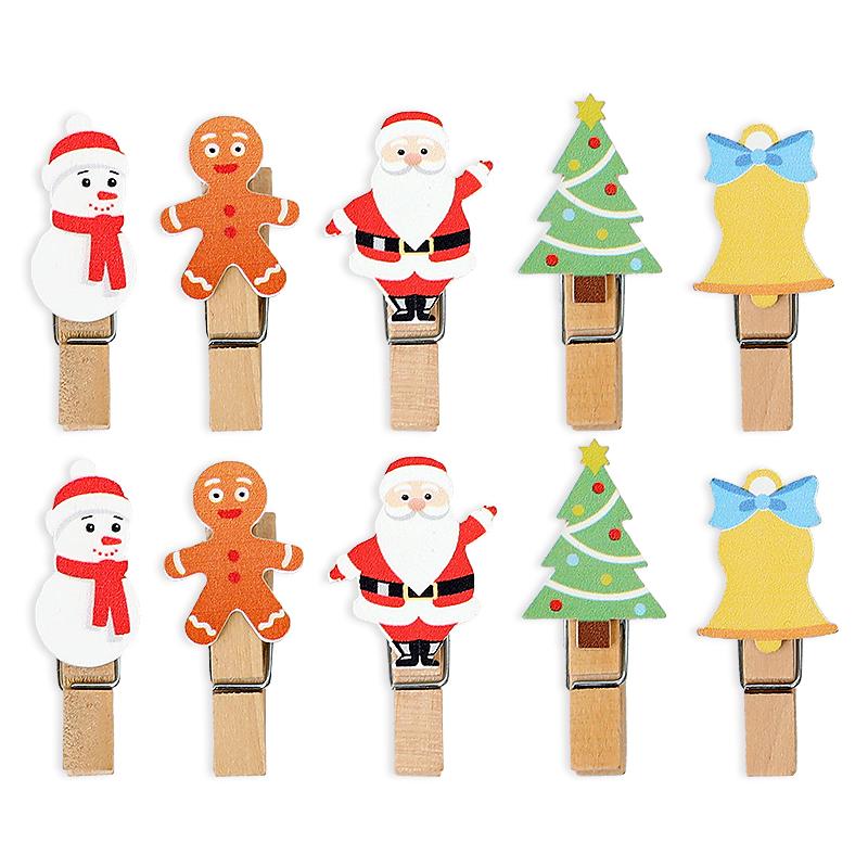 10 ks vánoční dřevěné spony Domácí závěsné foto nástěnné dekorace DIY ručně vyráběné výrobky 2025 novoroční party potřeby Navidad dětský dárek