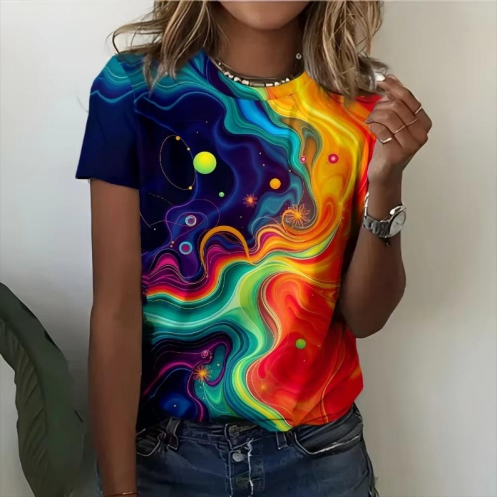 Summer PLUS-size 3D Printed Starry Sky Women's T-shirt Casual Fashionable and Comfortable Deep Blue Short Sleeve Woman Clothing