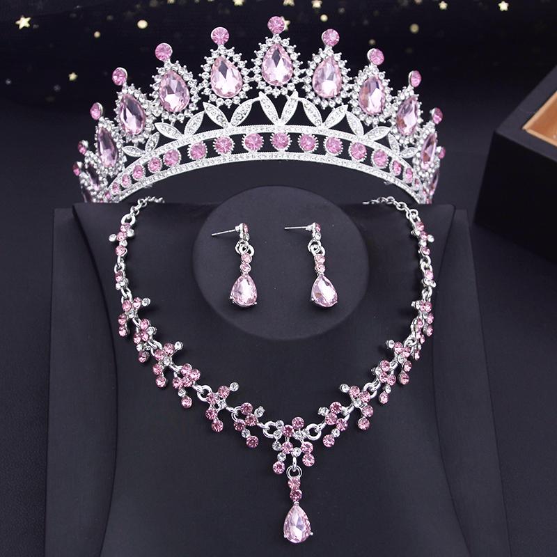 15 Colors Bridal Jewelry Sets for Women Wedding Crown Earrings Tiaras Set Necklace Bride Crown Jewelry Set Costume Accessory