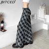 BITCED Summer Women's Solid-Color Slim-Fit Pencil Skirt Street Style High-Waisted Plaid Skirt