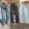 Women's Pant Autumn Mid Rise Straight Leg Machete Cropped Jeans