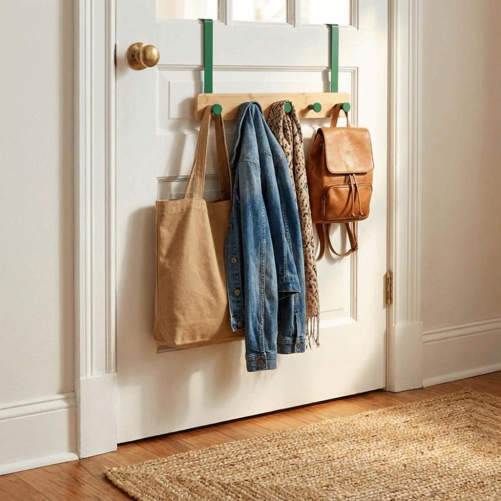 6 Hooks Over The Door Hooks Natural Bamboo Hat Hanger Simple Design Towel Hanger Entryway Use