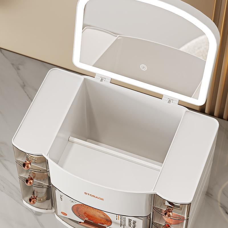 Beleuchtete 3-Farben Kosmetik-Aufbewahrungsbox mit Spiegel, Staubdichte Desktop-Schublade für Hautpflege