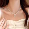 S925 Sterling Silver Double Layer Pearl Heart Necklace - Women's Luxury Clavicle Chain