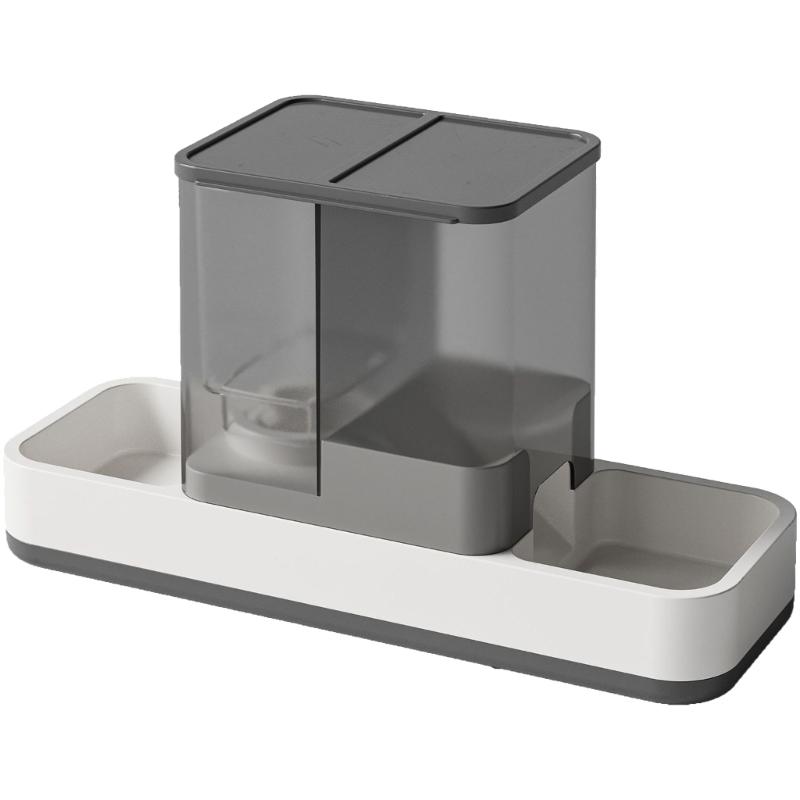 

Cats Dog Feeding Station Leak Proof Water Fountains System Detachable Dish Anti Slip Base Design сірий колір