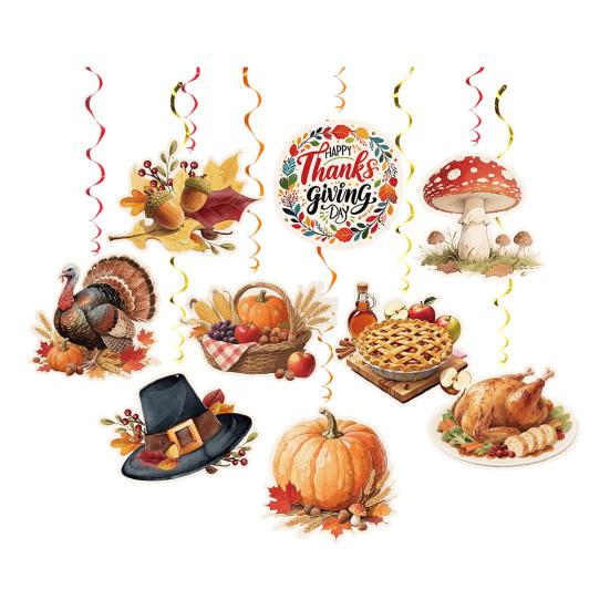 Thanksgiving Hanging Swirls Decorations Turkey Pumpkin Maple Leaves Cutouts Ceiling Streamers for Autumn Party Supplies Holiday Home Decor