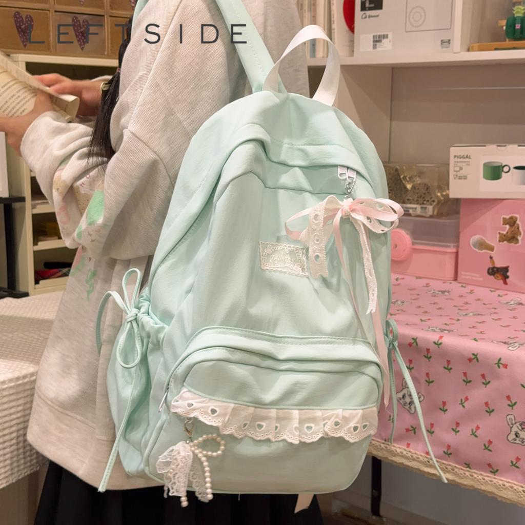 Women's Nylon Lace Bow Backpack Sweet Fresh Aesthetic Daily School Casual Book Bags 2026 New Fashion Student Back Packs