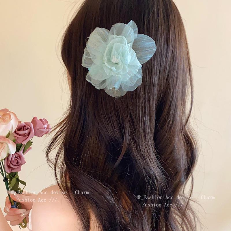 Pastoral Mesh Flower Hair Clip - Korean Temperament Duckbill Hairpin for Women