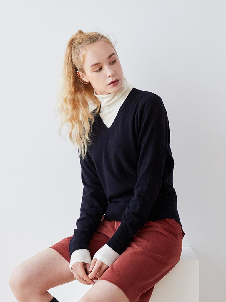 NITINA Cashmere Whole Garment V-Neck Ny