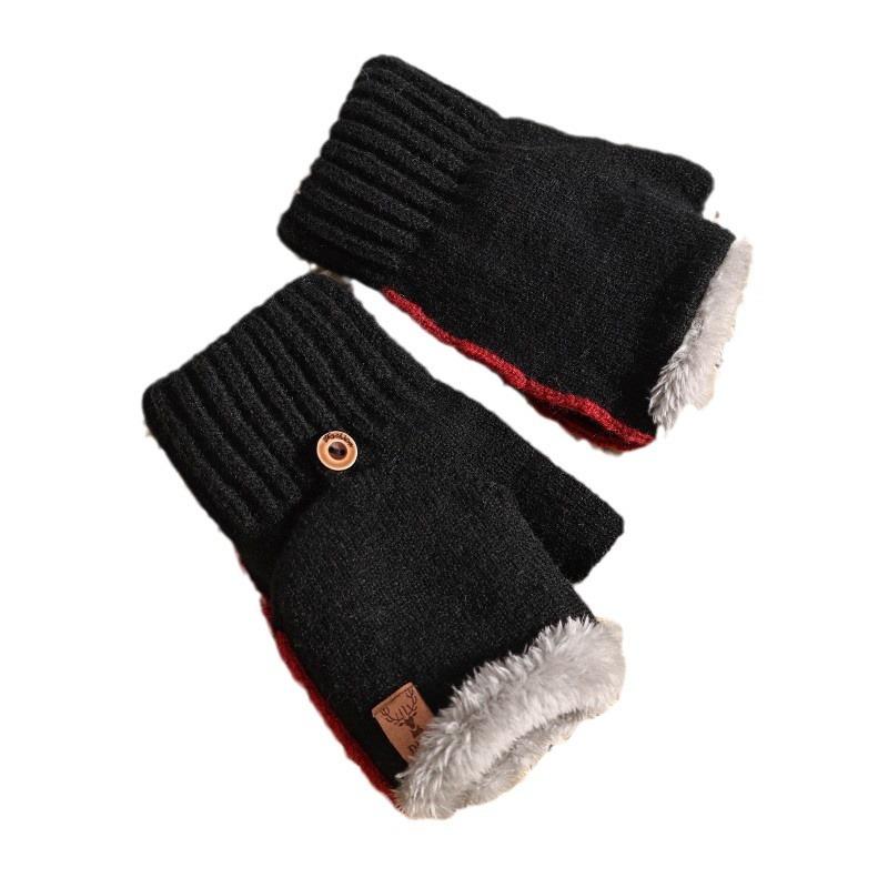 Gloves Men's Winter Warm and Cold-proof Student Writing Tide Piled Thickened Wool Half-cut Open Finger Half-finger Gloves