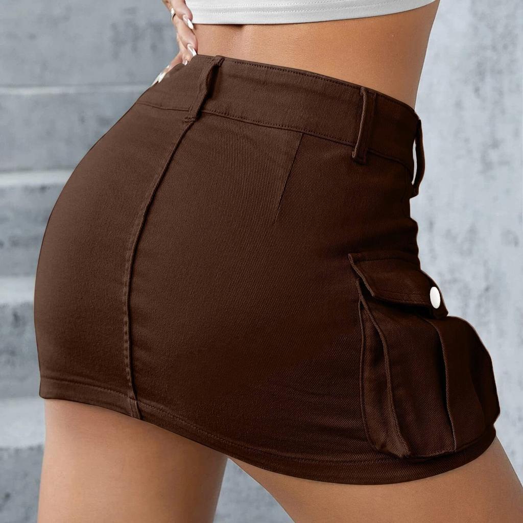 GMXIA Autumn Ins Style Street Solid Color Low-waisted Slim-fit Wrap Hip Half Skirt Woman