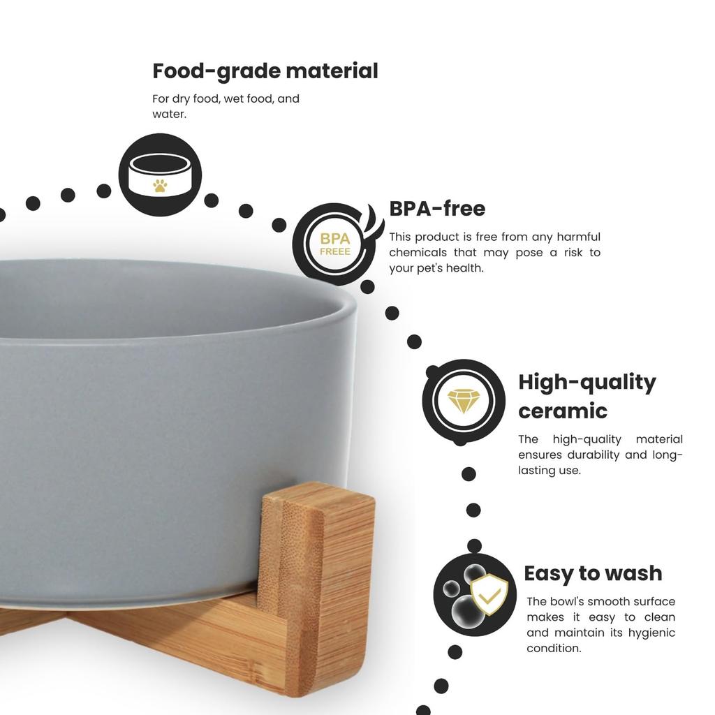 Ceramic Cat Bowl Dog Feeding Bowls Pet Feeder with Wood Stand For Cats Puppy Food Water Storage Feeding Accessories Pet Supplies